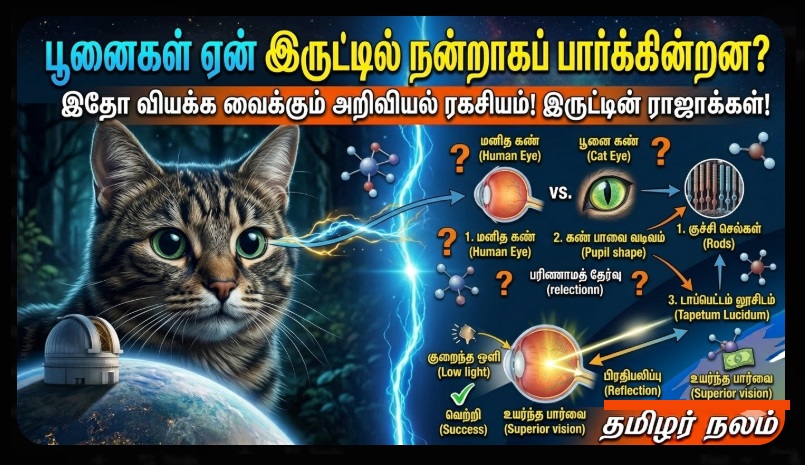 பூனைகள் ஏன் இருட்டில் நன்றாகப் பார்க்கின்றன? இதோ வியக்க வைக்கும் அறிவியல் ரகசியம்! | Why Cats See in the Dark Science in Tamil