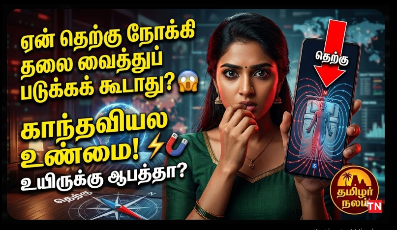 தெற்கு நோக்கி தலை வைத்துப் படுக்கலாமா? அறிவியல் மற்றும் காந்தவியல் ரகசியம்! | Sleep Direction Science - Tamilar Nalam | Why You Shouldn't Sleep with Head Towards South? The Magnetic Truth Revealed! - Tamilar Nalam