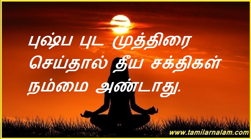 புஷ்ப புட முத்திரை செய்தால் தீய சக்திகள் நம்மை அண்டாது. | If we do Pushpa Buda Mudra, evil forces will not touch us.
